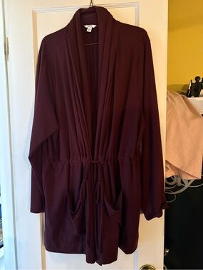 Sonoma Burgundy Open-Front Knit Robe with Drawstring